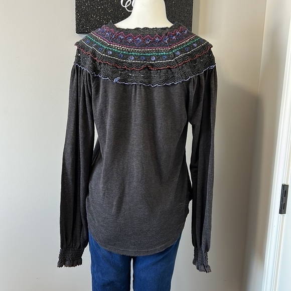 Free People Siesta Fiesta Top Embroidered
Henley Shirt Dark Grey Sz XS - Picture 8 of 12